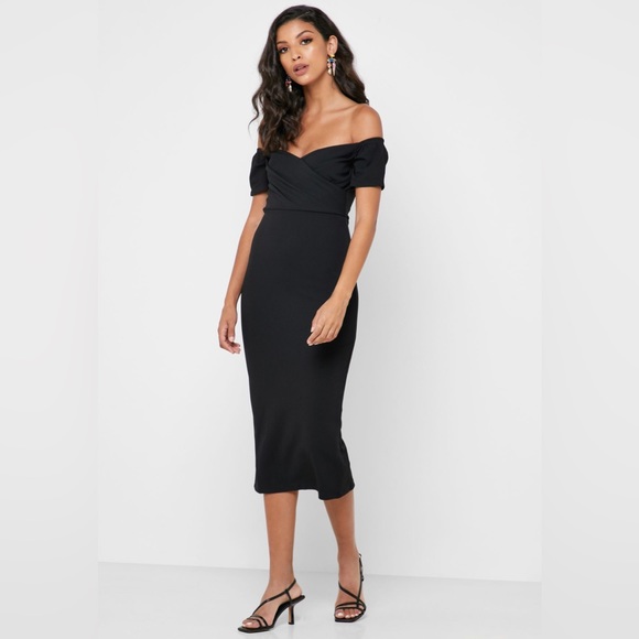 Topshop Women Black Off Shoulder Bardot Wrap Dress - Picture 3 of 4